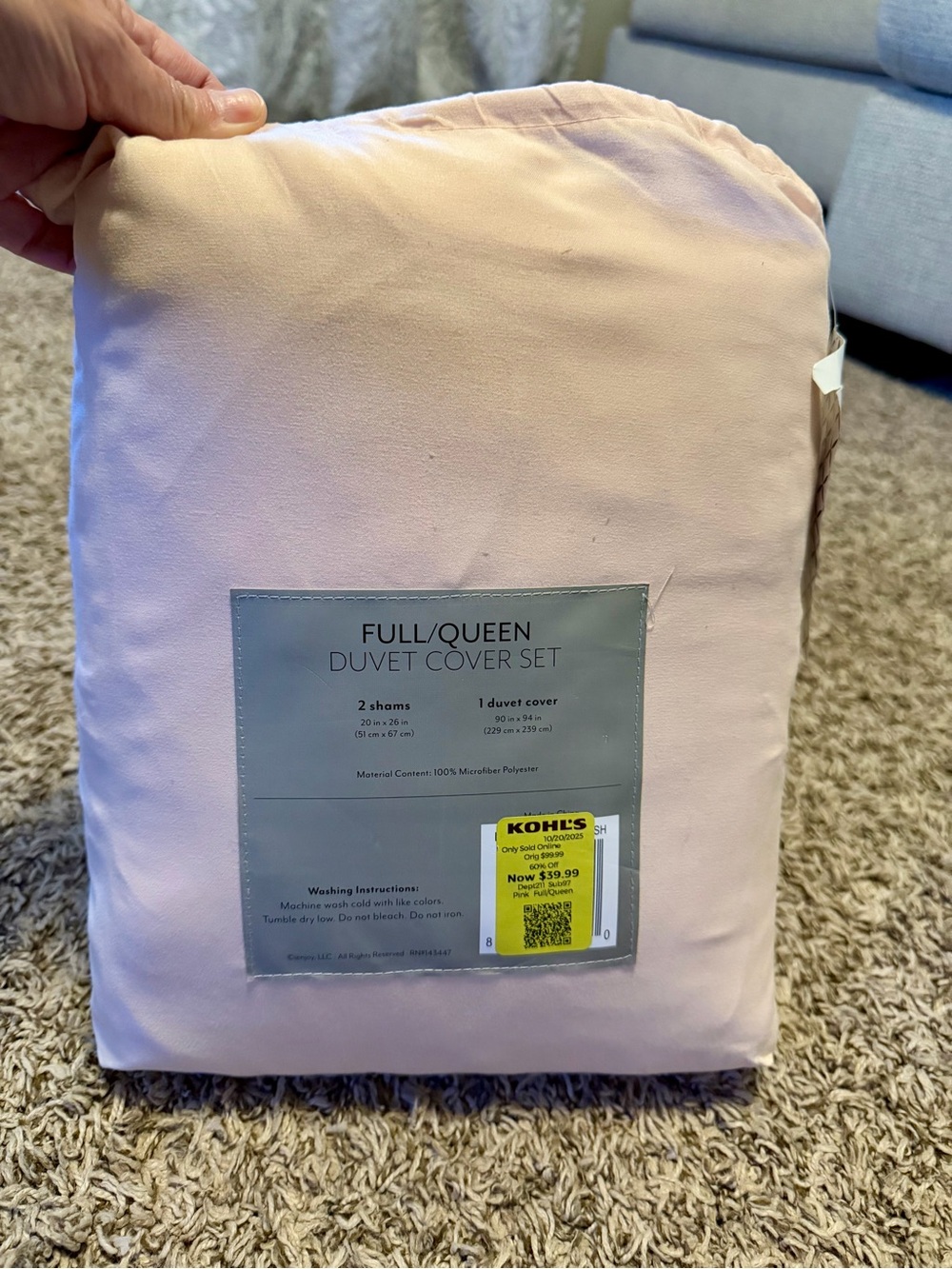Kohl's Full/Queen Duvet Cover Set - Pale Pink